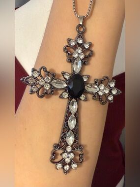 Gothic Big Cross Necklace Large Cross Pendant Unisex Y2K For Men Women Silver